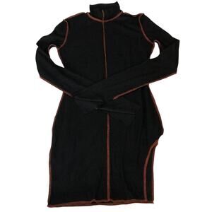 90's Form-fitting Ribbed Bodycon Asian Sweater Dress Slit Thigh Rough Seams SZ L